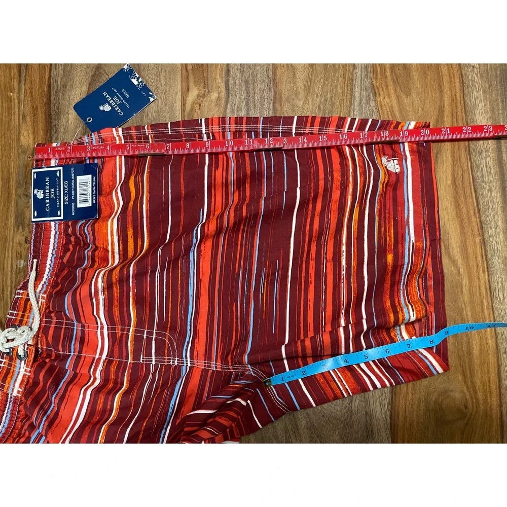 Caribbean Joe Swim Trunks Coral Striped XL MCR9765 Mesh Lined Elastic Waist‎